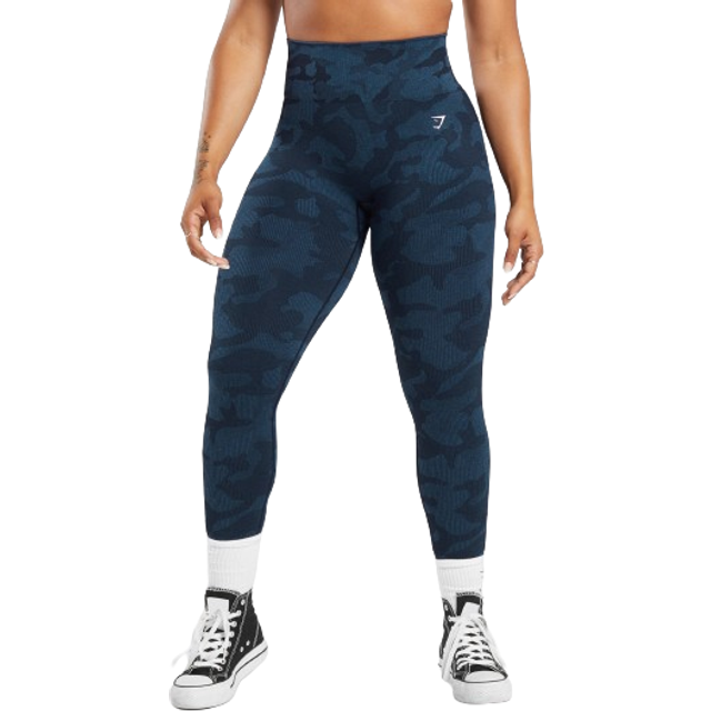 Adapt Camo Seamless Ribbed Leggings - Midnight Blue/Ash Blue