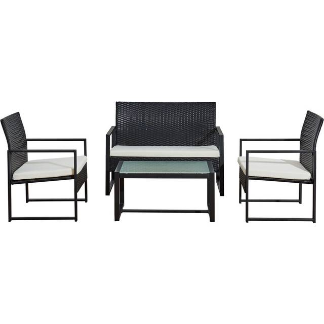 4 Piece Steel and Rattan KD Sofa Set - Black