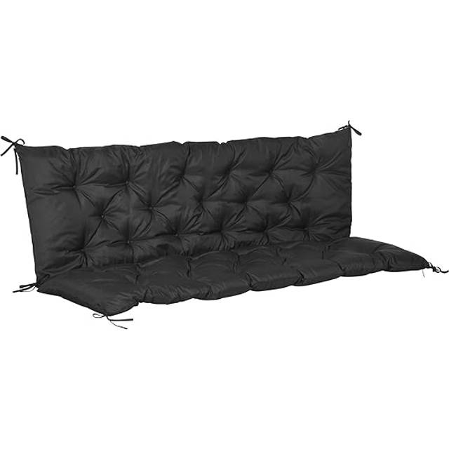 Outsunny 3 Seater Garden Bench Cushion Outdoor Seat Pad with Ties Black | TJ Hughes