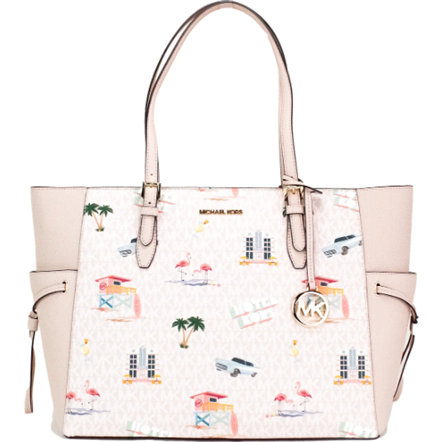 Womens Large Travel Print Powder Blush Tote Handbag - Beige - One Size