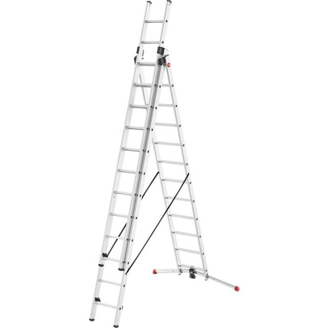 Hailo S100 Profilot Pedal Adjustment Combination Ladder - 3X12 Rungs, Silver
