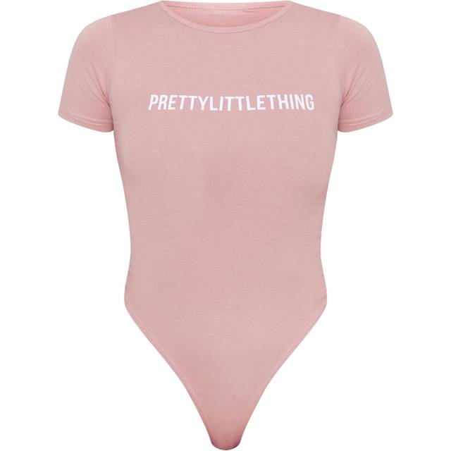 PRETTYLITTLETHING Light Pink Logo Short Sleeve Bodysuit, Light Pink