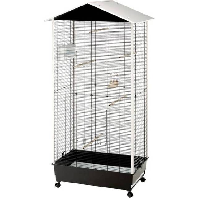 161.5Cm Pointed Top Floor Bird Cage with Wheels - Black;White (161.5cm H X 76.5cm W X 57cm D)