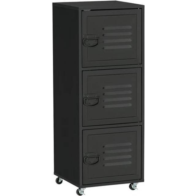 Rolling Storage Cabinet 3-Tier Mobile File Cabinet with Wheels Black - Homcom