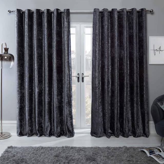 Sienna Pair of Crushed Velvet Fully Lined Eyelet Curtains - Pink / 182cm / 116cm