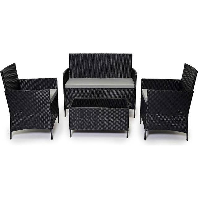 (Black) EVRE Madrid Rattan Garden Furniture 4 piece set