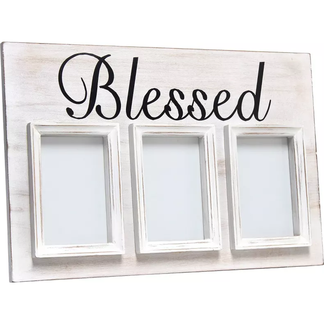Elegant Designs HG2002-WBL Rustic Farmhouse 3 Photo Collage Wood 4x6 Picture Frame, White Wash Blessed