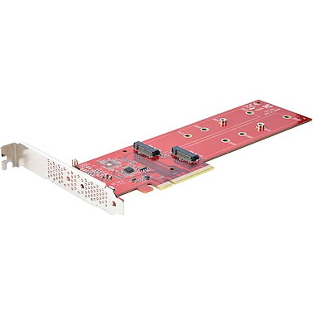 StarTech.com Dubbelt M.2 PCIe SSD-adapterkort, PCIe x8/x16 till Dual NVMe eller AHCI M.2 SSDs, PCI Express 4.0, 7,8 GBps/enhet, bifurcation krävs - Windows/Linux-kompatibel (DUAL-M2-PCIE-CARD-B)
