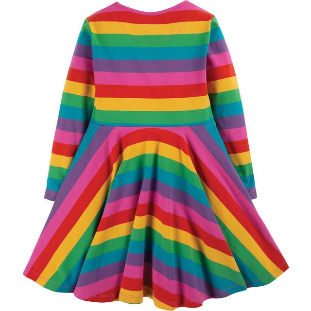 Sofia Striped Skater Dress - Foxglove Rainbow Stripe - Bright colours and cute animal prints will bring a smile to any baby's face, especially when they're on the cosy fabrics Frugi choose for their collections. Muslin cloths, babygrows and outfit sets feature giraffes, dodos and cars in endless adorable designs.