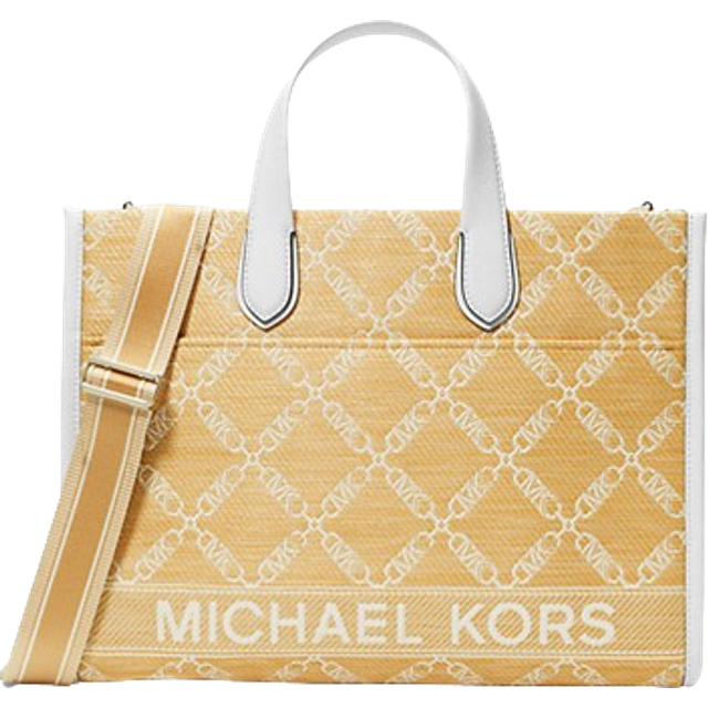 Michael Kors Large Gigi Monogram Jacquard Tote Bag - White (Size 15.5 W x 11.75 H x 5.25 D)