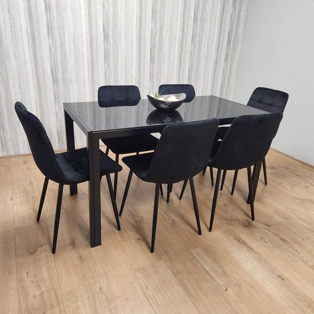 Kosy Koala Dining Table and 6 Chairs Black Glass 6 Velvet Chairs, Multi