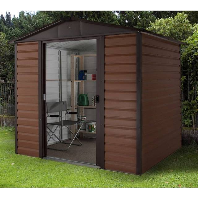 Yardmaster Shiplap 8 x 6ft Woodgrain Metal Apex Storage Shed - Brown