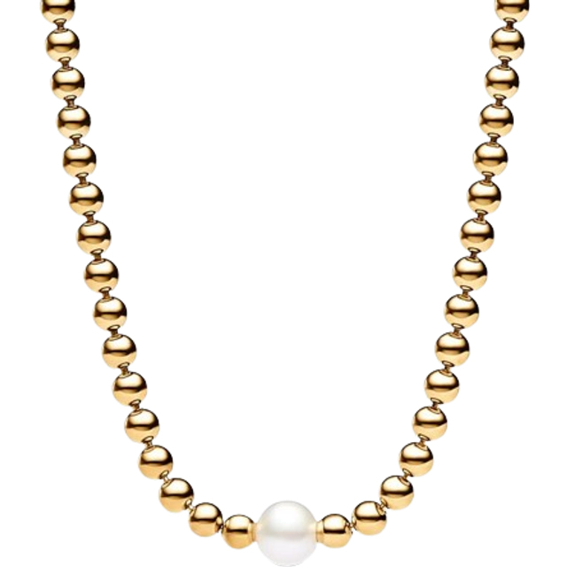 Pandora Treated Freshwater Cultured Pearl & Beads Collier Necklace - 14k gold plating / Mixed stone / White - Sz. 45 cm