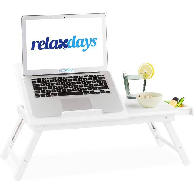 Relaxdays Laptopbord, höjdjusterbart laptopstativ för säng och soffa, med låda, HWD: 24 x 60 x 35 cm, vit
