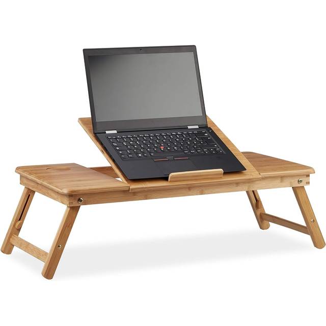 Relaxdays - xl Bamboo Laptop Riser Stand, Ideal Ventilation, Height-Adjustable, 5 Angles, With Drawer, Natural