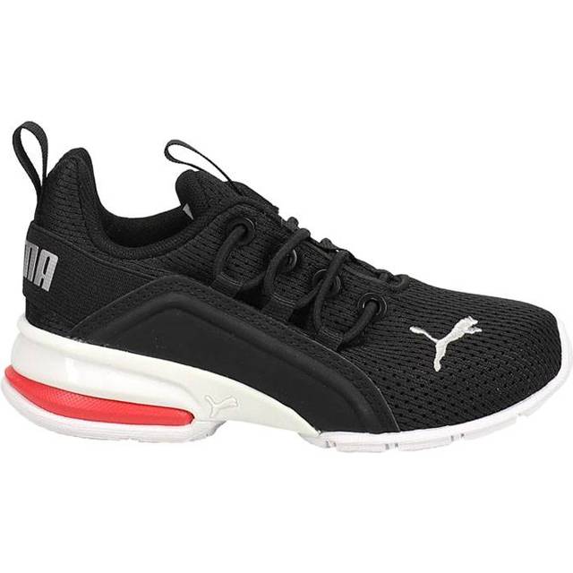 PUMA Unisex-Child Axelion Mesh Sneaker  Black Silver-High Risk Red  12