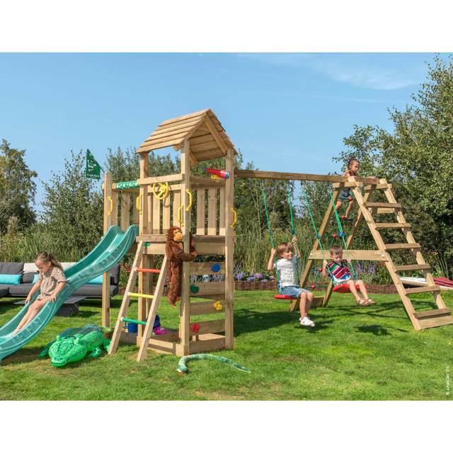 Lektorn Jungle Gym Safari Sandlåda, 2 Gungor, Mörkgrön Rutschkana