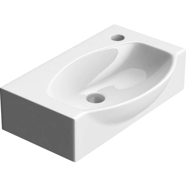 Durovin Bathrooms Compact Ceramic Sink - Wall Hung Mount - D Shape Cloakroom Hand Washing Basin - One Right Corner Tap Hole