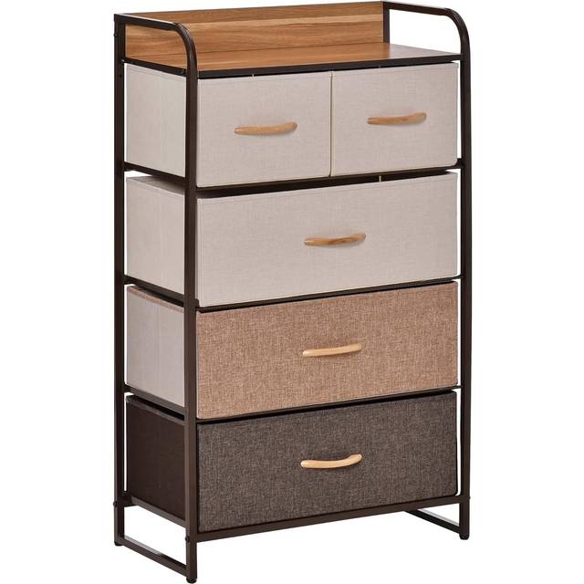 HOMCOM Closet Dresser Dresser Tower With 5 Linen Fabric Drawers Steel Frame, none