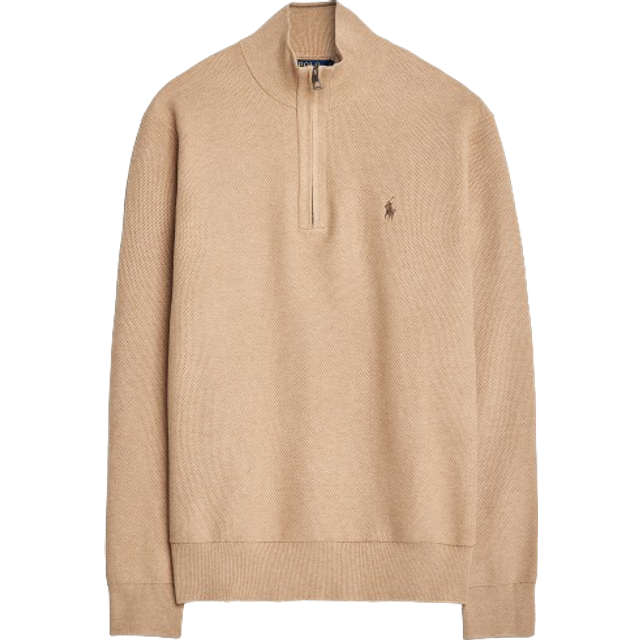 Logo Half-Zip Sweater - Camel Melange - All-American label Polo Ralph Lauren is defined by its preppy aesthetic. Built on the brand's sporting heritage with East Coast inspired design, each collection is brimming with clean cuts, signature motifs and, of course, that pony logo.