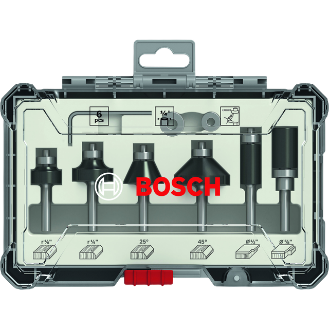 Bosch 6 Piece 1/4" Trim Edging Router Bit Set, Grey