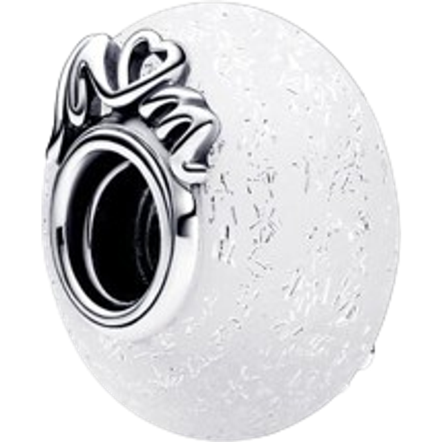 Pandora Glittery White Murano Glass Mum & Love Charm - Murano glass / Sterling silver / White - one size
