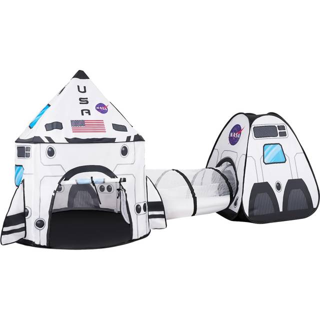 JOYIN White Rocket Ship Pop up Play Tent with Tunnel and Playhouse Kid