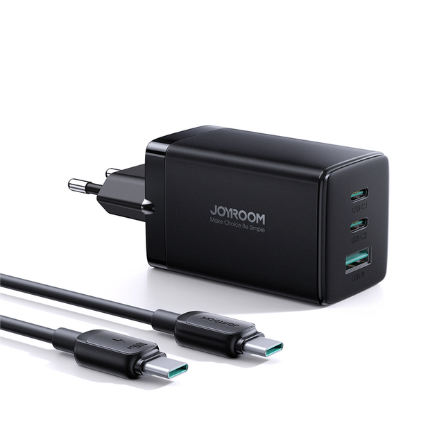 Joyroom snabbladdare, GaN Ultra, 65W, med USB-C-kabel, 100W - mörkgrå