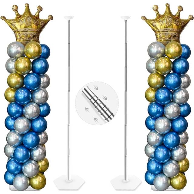 Balloon Column Stand Kit, Set of 2, 2m Height Adjustable Balloon Tower Pillar with Reusable Metal Telescopic Design for Birthday, Wedding, Baby Shower