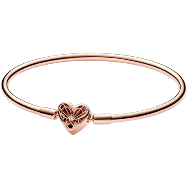 Pandora Moments 14K Rose Gold Plated Cz Heart & Butterfly Bangle Bracelet