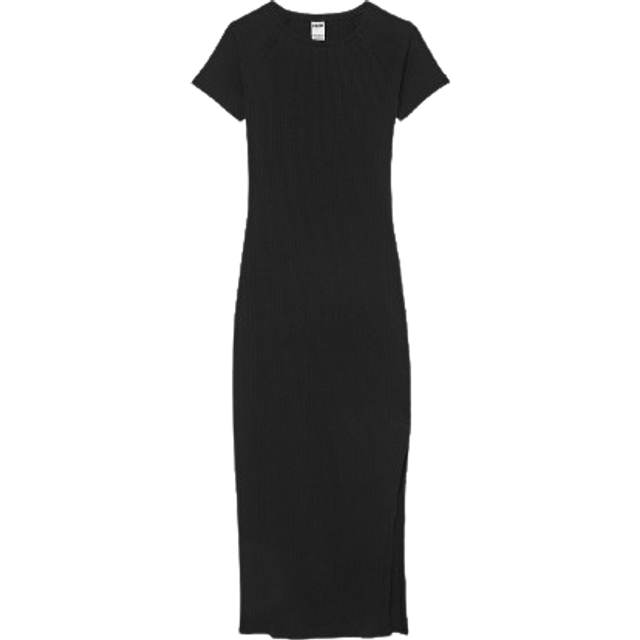 Victorias Secret PINK Pure Black Short Sleeve Midi Dress - pure black - X-SMALL