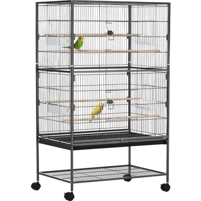 PawHut Large Bird Cage Budgie Cage for Finch Canaries Parrot with Stand Grey | TJ Hughes