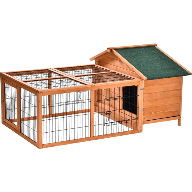 PawHut Wooden Rabbit Hutch Detachable Pet House with Openable Run & Roof | TJ Hughes