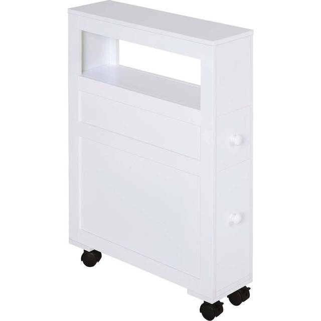 HOMCOM 71 x 16cm Slimline Bathroom Storage Unit 2 Drawers Open Top 4 Wheels White, White