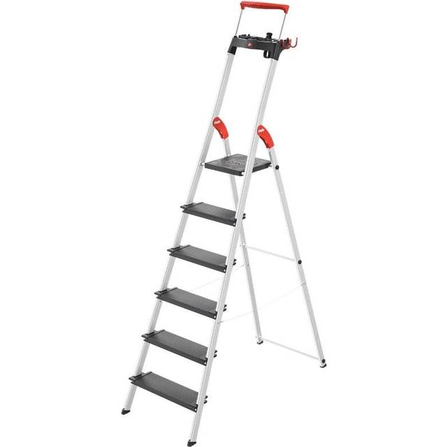Hailo L100 Topline Aluminium Deep Safety Stepladder - 6 Tread, Black