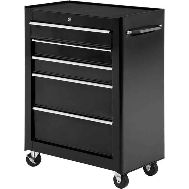 HOMCOM 5-Drawer Lockable Steel Tool Storage Cabinet with Wheels Handle - H82.5 x L61.5cm