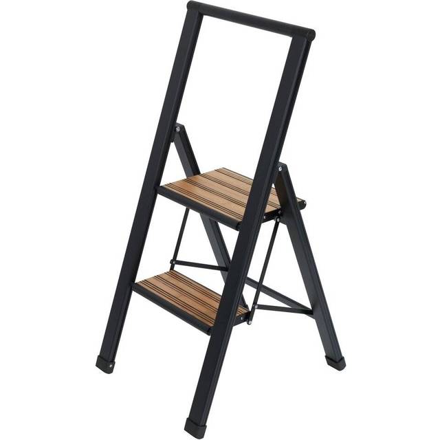 Black Aluminium 2-Step Folding Non-Slip 44cm x 101cm x 5.5cm Step Ladder (2.30cm H)