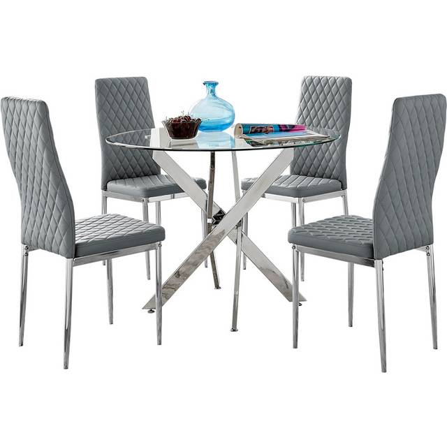 Furniturebox Arona Valera 4 Seater Round Dining Set Grey and Chrome