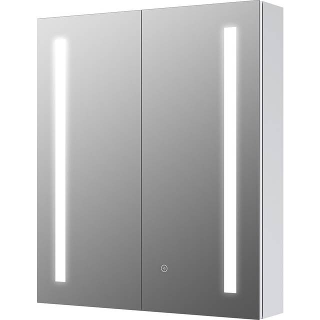 Double Door Chrome Mirrored Bathroom Cabinet with Lights 800 x 700mm - Capricorn