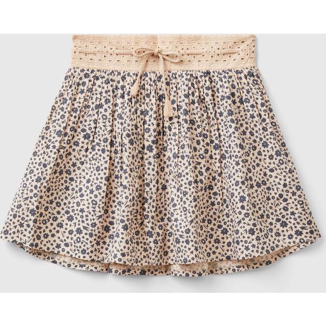Benetton Girls Peach and Beige Kids Floral-print Tie-waist Cotton-blend Skirt 6-14 Years 10-11 - peach and beige