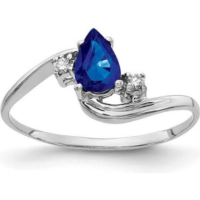 Finest Gold 14K White Gold Polished 0.03CT Diamond & 6 x 4 mm Pear Gemstone Ring Mounting - Size 6