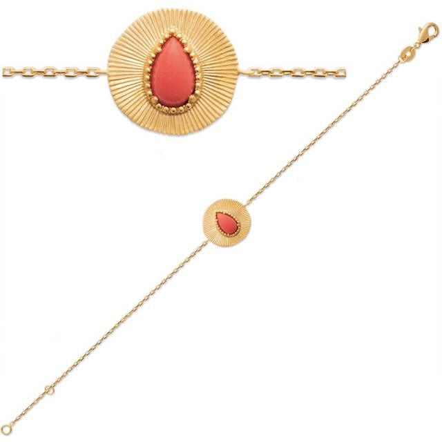 Les Trésors De Lily [Q8945] - Gold Plated Bracelet 'Cléopatra' golden coral - 18 cm 15 mm orange