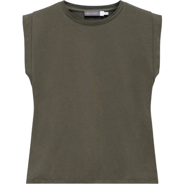 Mint Velvet Shoulder T-Shirt, Khaki