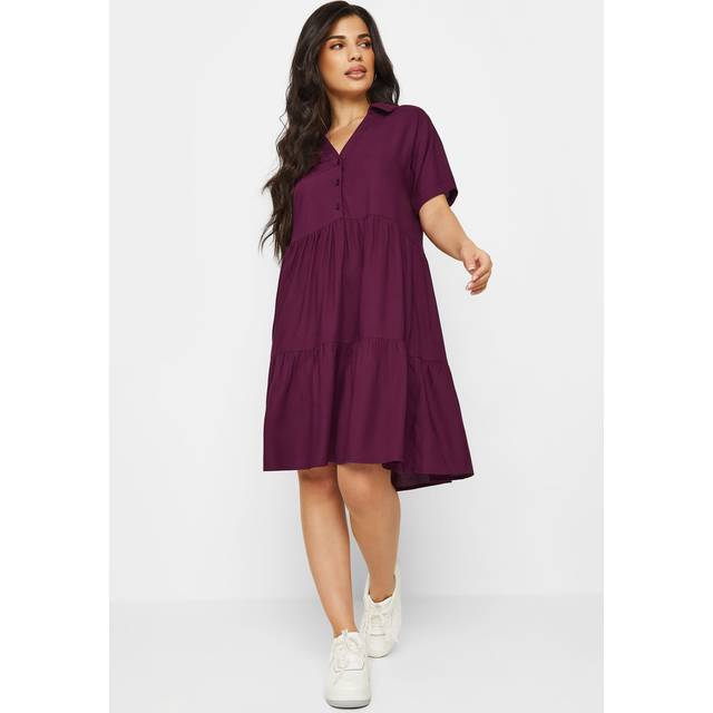 Pixiegirl Wine Red Tiered Smock Dress 14 Pixiegirl | Petite Women's Casual Dresses