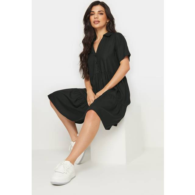 Pixiegirl Black Collared Tiered Smock Dress 12 Pixiegirl | Petite Women's Casual Dresses