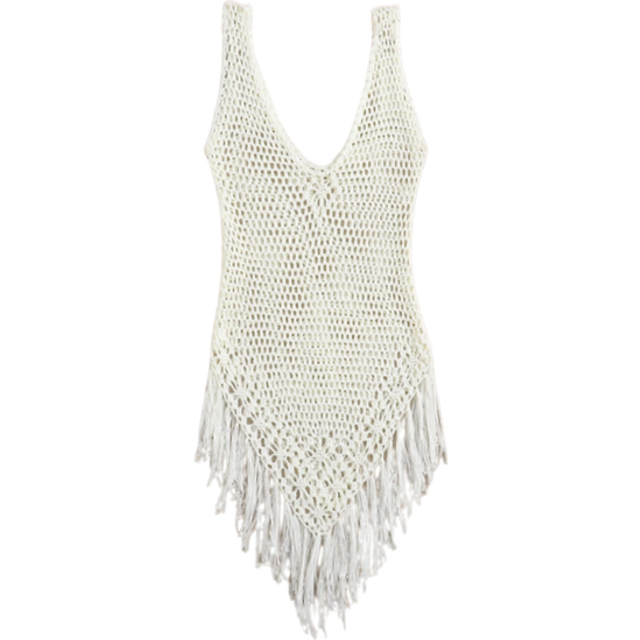 Fringe Hem Virkad Cover Up Sommar - Vitt (L,M,S,XL,XS)