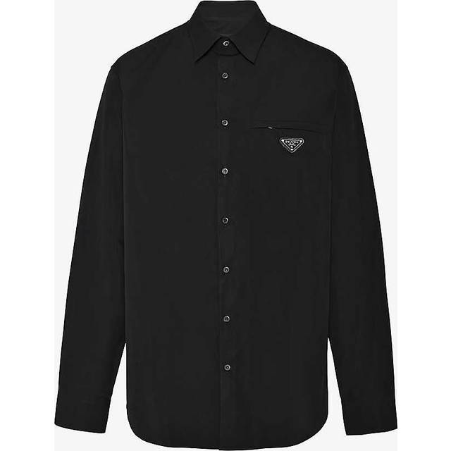 Prada Mens Black Classic-collar Oversized-fit Cotton Shirt Xs - BLACK