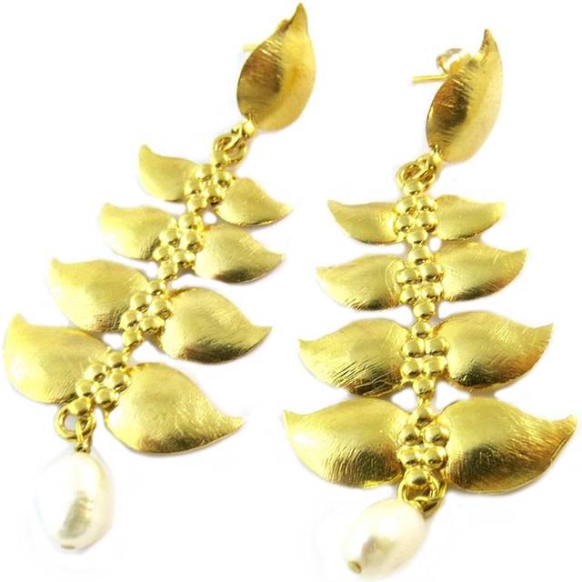 Les Trésors De Lily [P2250] - Artisan gold plated earrings 'Ottoman Princess' golden ivory - 75x30 mm white