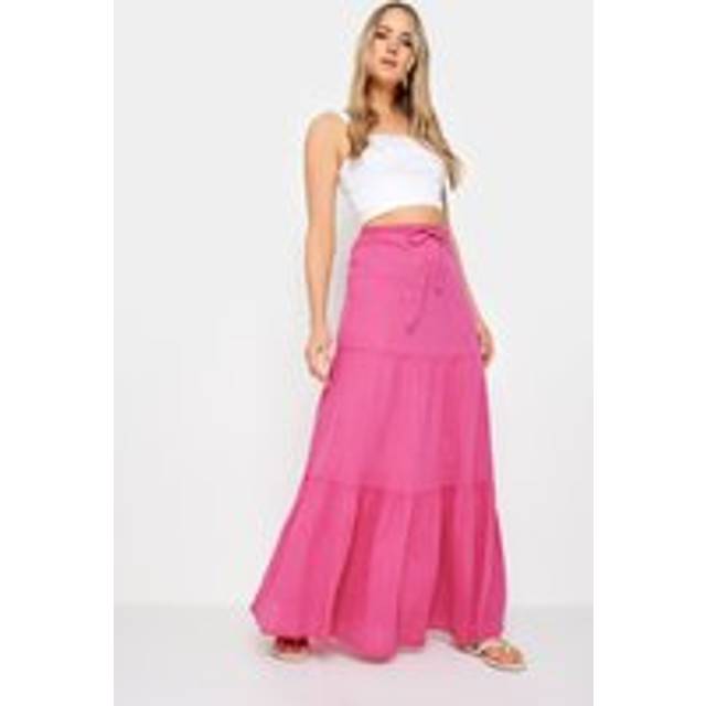 Lts Tall Bright Pink Acid Wash Tiered Maxi Skirt 24 Lts | Tall Women's Maxi Skirts