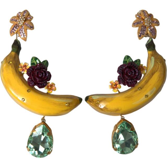 Dolce & Gabbana Gold Brass Crystal Banana Clip-on Jewelry Dangling Earrings